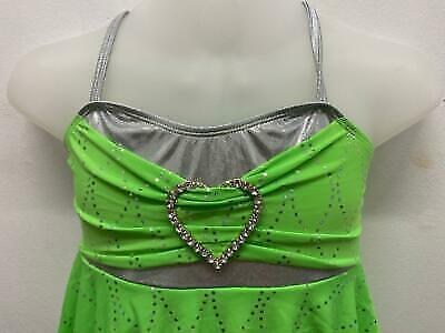 Pre-Owned Costume Weissman  4702 Medium Child Lime Green Unitard w/ Skirt Jazz