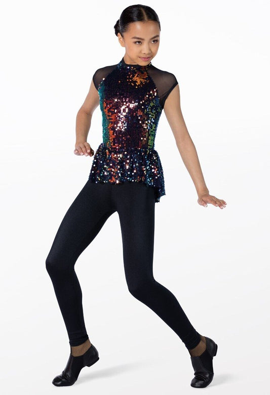 Pre-Owned Costume Weissman  13578 XL Child Black Peplum Unitard Jazz Sequins