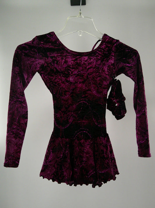 Pre-Owned Dress Mondor   Medium Child Dark Pink Glitter Velvet Ice Skating Jazz