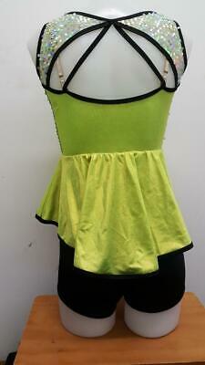 Pre-Owned Costume Large Child Green Curtain Call E1793 Jazz Tap Clogging Hip Hop Sequin Biketard