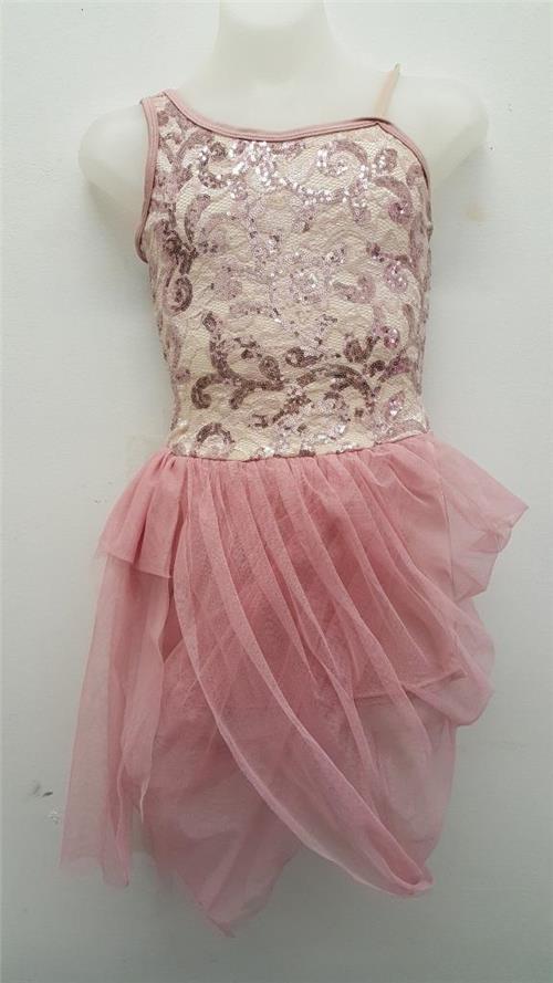 Pre-Owned Costume Medium Child Pink Curtain Call E1360 Lyrical Ballet Contemporary Sequin Dress Lace
