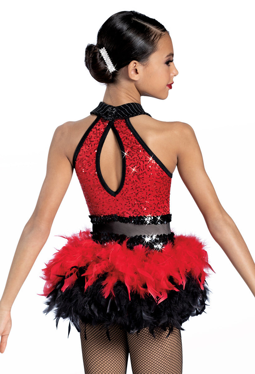 Pre-Owned Costume Large Child Red Weissman 13565 Jazz Tap Clogging Musical Theater Pinstripe Feathers Sequin