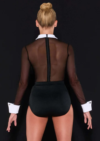 Pre-Owned Leotard Costume Kelle 5376 XS Adult Black White Jazz Tap Mesh