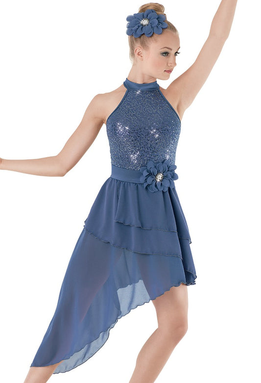 Pre-Owned Costume Weissman 8568 XXL Adult Blue Floral Lyrical Ballet Sequin