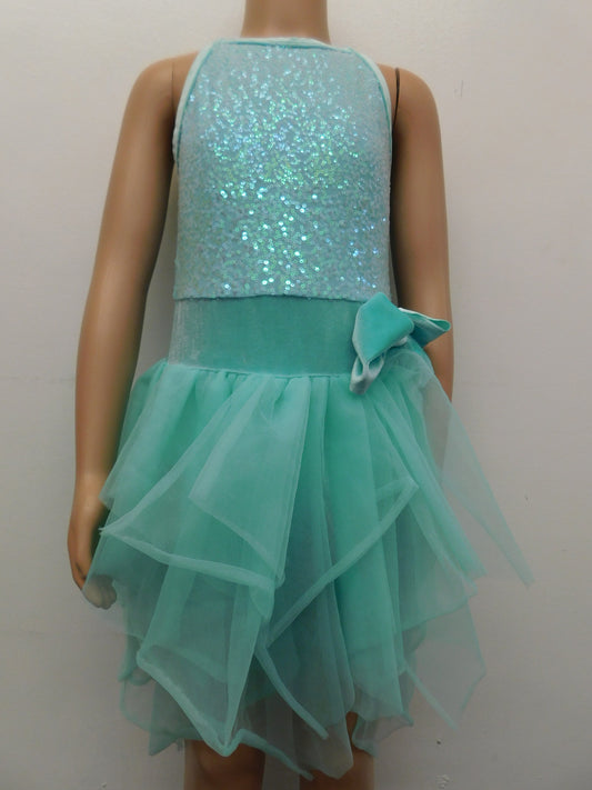 Pre-Owned Costume Curtain Call E2144 Medium Child Aqua Dress Lyrical Sequin