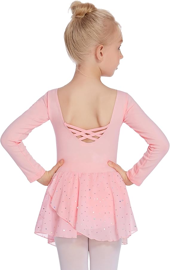 Pre-Owned Dress Leotard XS Child Long Sleeve Sparkle Skirt Ballet Tap