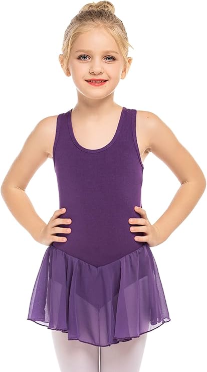 Pre-Owned Leotard Dress Medium Child Dark Purple Cotton Sparkle Skirt Clover Back