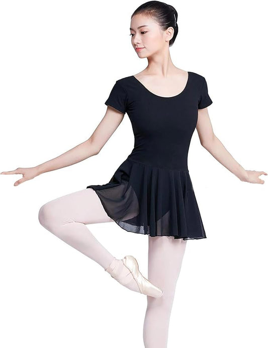 NEW Leotard Dress DayDance Black Adult XL Short Sleeve removeable pads