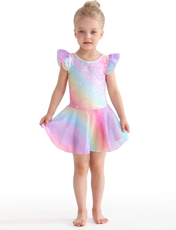 Pre-Owned Leotard Dress Large Child Rainbow Stars Ballet Tap Jazz