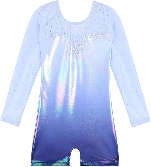 Pre-Owned Gymnastics Biketard Sequin Blue XS Child Acro Tumbling