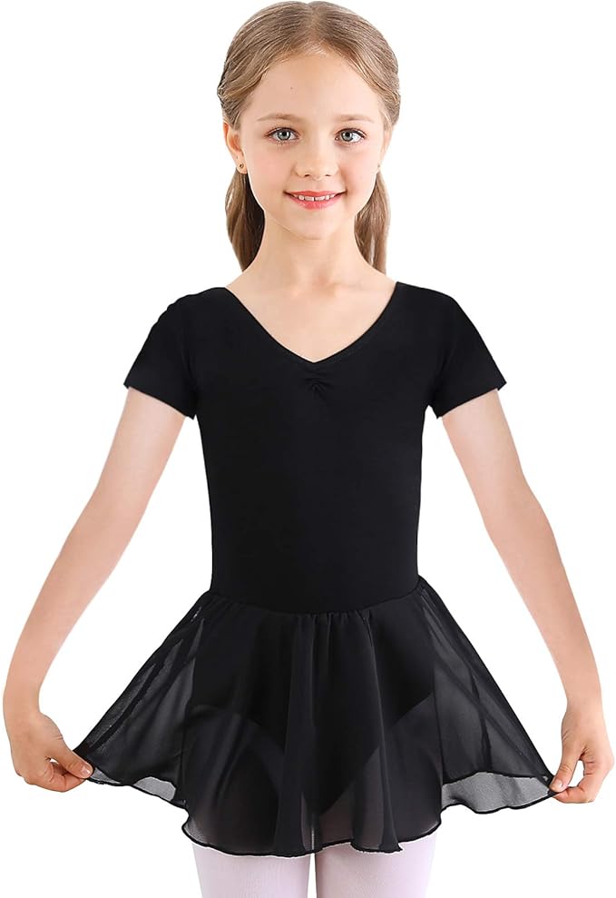Pre-Owned Leotard Dress by DUX TD Short Sleeve 6x-7 Child Black