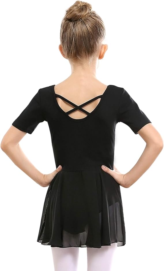 Pre-Owned Leotard Dress Medium Child Black Short Sleeve Cross Back Ballet