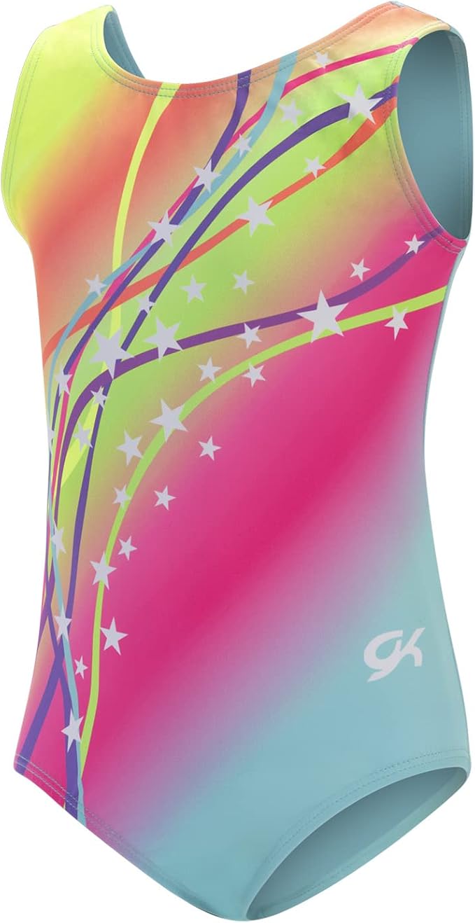Pre-Owned Gymnastics Leotard GK Elite Medium Child Colorful Sparkle Acro Tumbling
