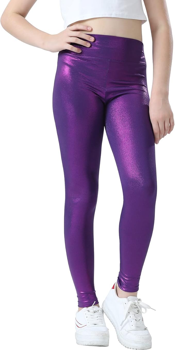 Pre-Owned Leggings Metallic Medium Child Purple Pink Jazz Hip Hop