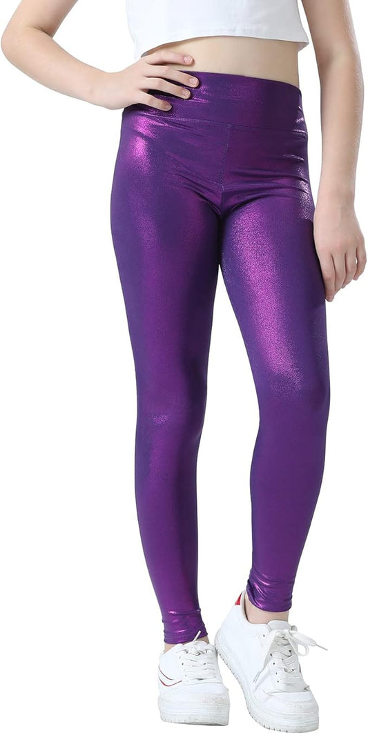 Pre-Owned Leggings Metallic Medium Child Purple Pink Jazz Hip Hop