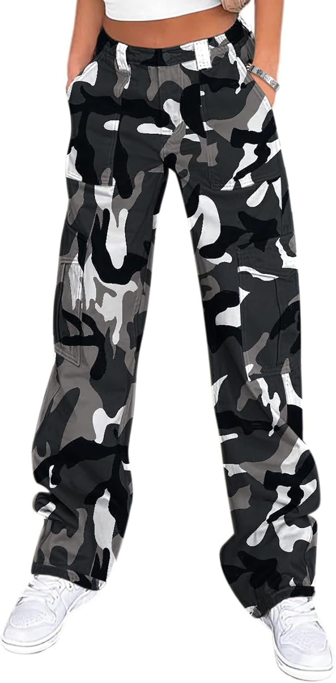 Pre-Owned Costume Camo Cargo Pants Lepunuo Large Adult Gray Black Hip Hop Jazz