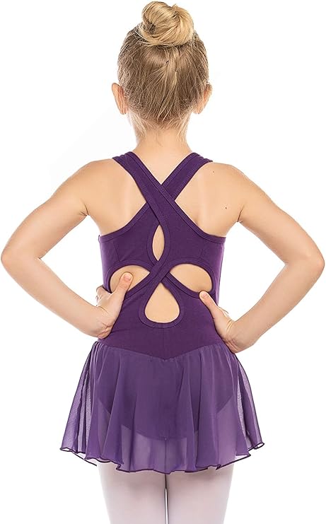 Pre-Owned Leotard Dress Medium Child Dark Purple Cotton Sparkle Skirt Clover Back