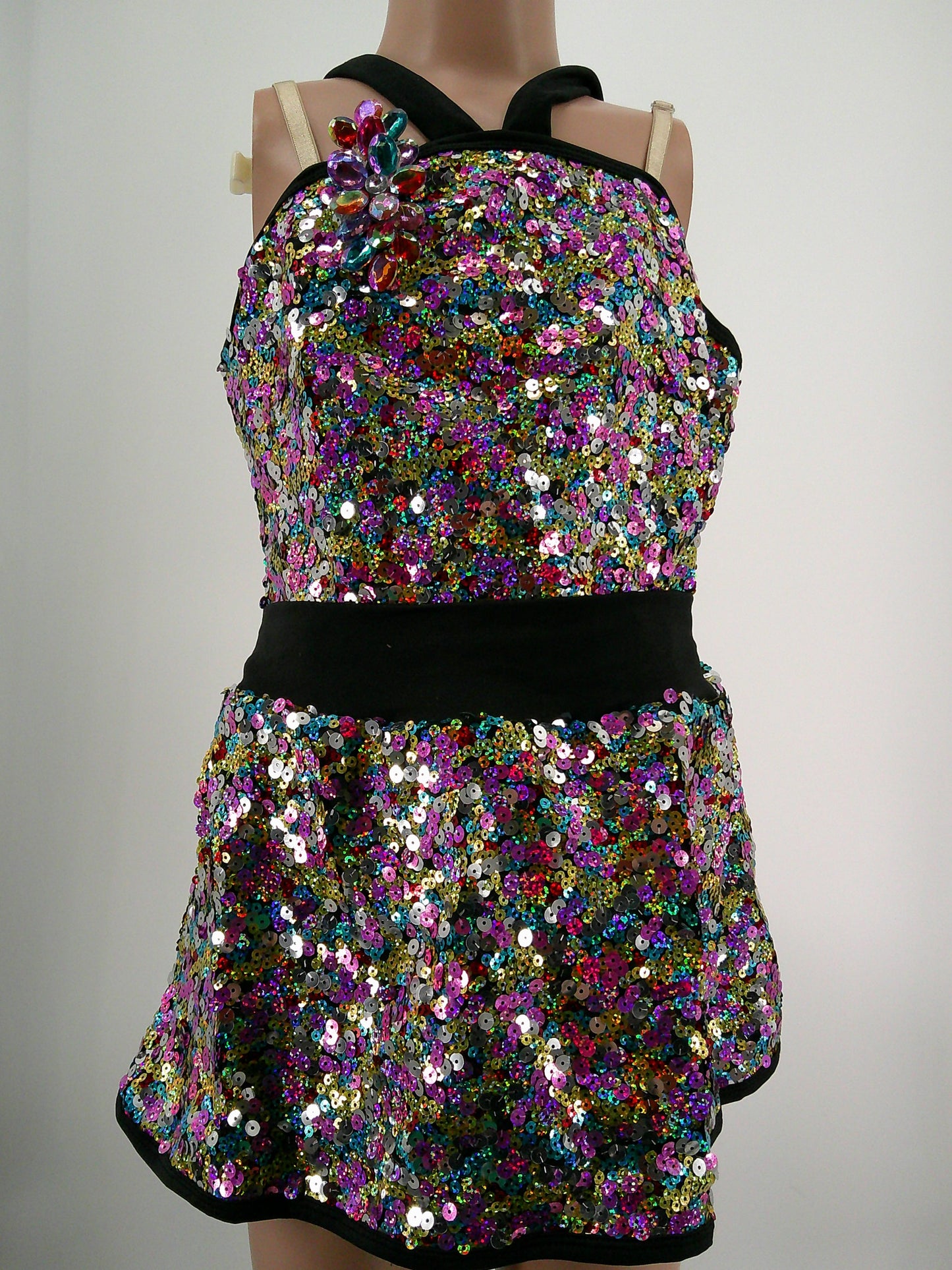 Pre-Owned Costume Curtain Call  E2018 XL Child Black Top Jazz Sequins