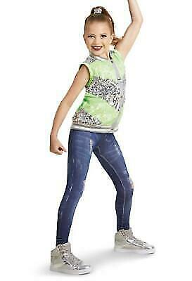 Pre-Owned Costume Weissman  11405 Large Child Lime Green Vest Jeggings Hip Hop Clogging Sequins