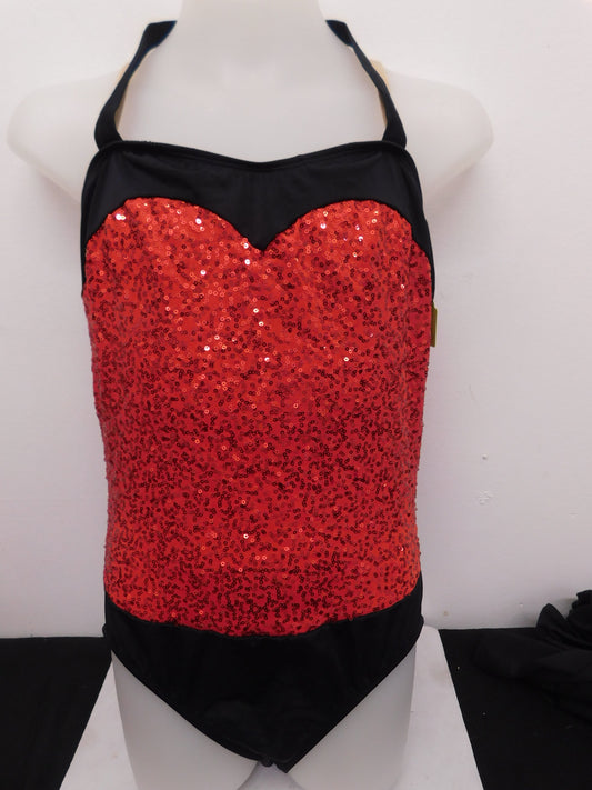 Pre-Owned Costume Leotard Weissman 5094 Large Child Red Sequin Jazz Ballet