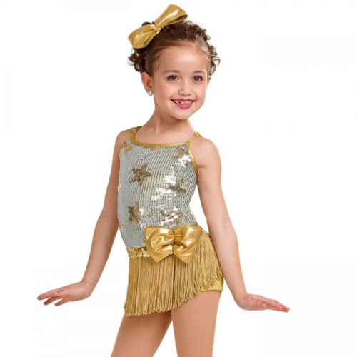 Pre-Owned Costume Medium Child Blue Curtain Call E1765 Jazz Ballet Tap 3 in 1 Fringe Sequin