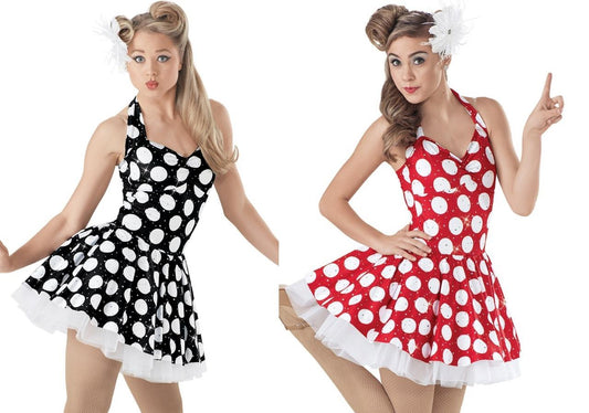 Pre-Owned Costume Small Adult Black Weissman 8292 Polka Dots Sequin Dress Jazz Tap Clogging Musical Theater