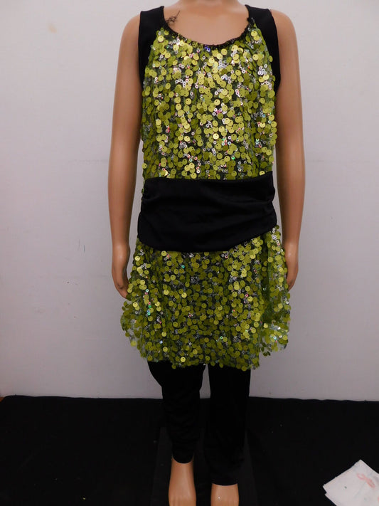 Pre-Owned Costume Costume Gallery   Large Child Lime Dress & Leggings Jazz Tap Sequin