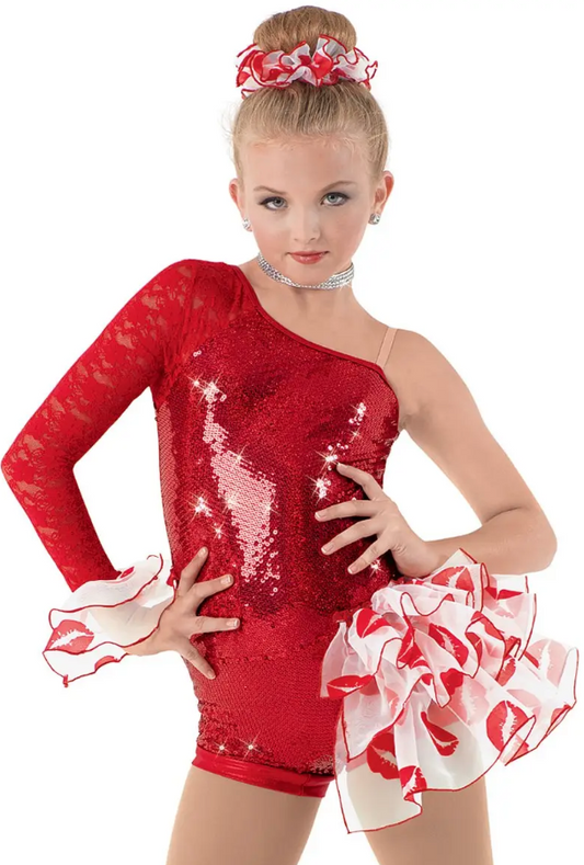 Pre-Owned Costume Weissman  8551 Small Adult Red Lip Print Jazz Baton Sequin