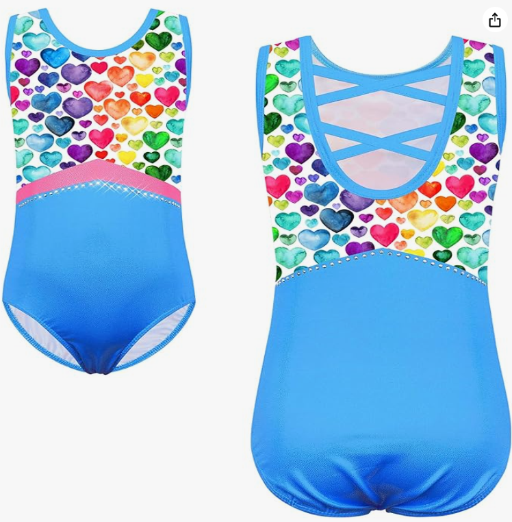 Pre-Owned Leotard TFJH Kids   Small Child Blue Hearts  Acro Jazz Cheer