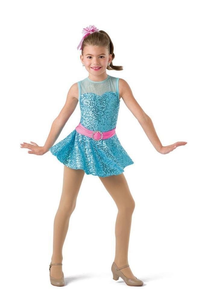 Pre-Owned Costume Gallery  18303 Small Child Blue 2in1 Dress & Tutu Jazz Ballet Sequins