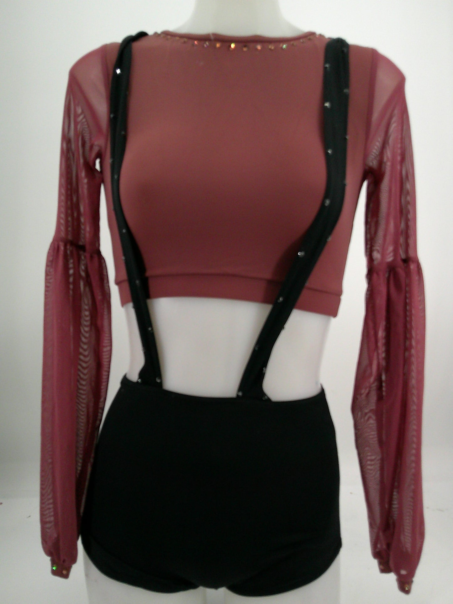 Pre-Owned Costume Weissman  SM12239 Small Adult Burgundy Suspenders Jazz  Rhinestones