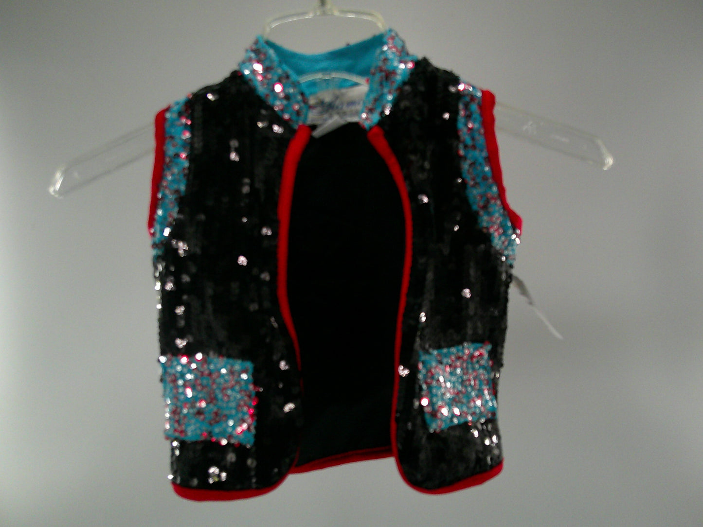 Pre-Owned Costume Vest Glamour   Medium Child Turquoise Red  Pageant Tap Sequin