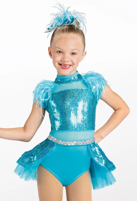 Pre-Owned Costume Weissman  13206 Medium Child Turquoise Feathers Jazz Sequin