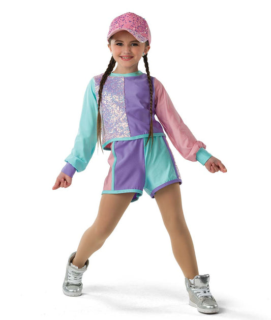 Pre-Owned Costume Medium Child Pastel A Wish Come True 24144 Jazz Hip Hop Tap Clogging Sequin 2 pc
