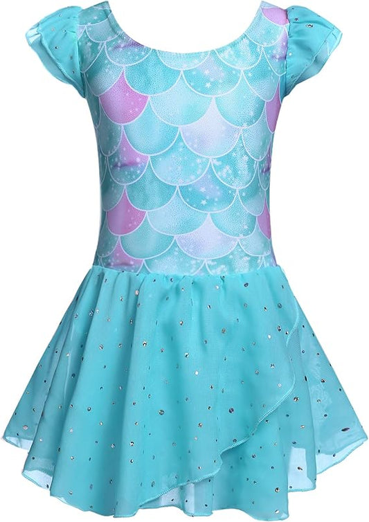 Pre-Owned Leotard Dress Flutter Sleeve Mermaid Medium Child Sparkle Skirt