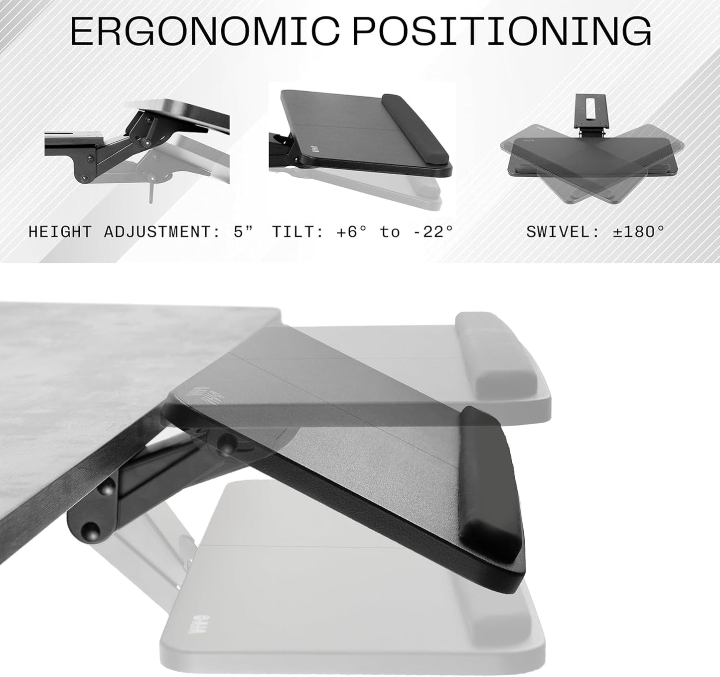NEW VIVO Adjustable Computer Keyboard & Mouse Platform Tray Ergonomic Under Table Desk Mount Drawer Underdesk Shelf (MOUNT-KB03B)