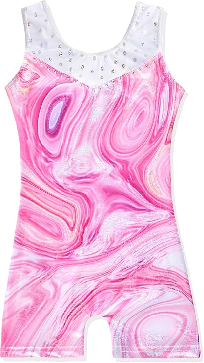 Pre-Owned Gymnastics Leotard XS Child Pink Sparkle Biketard Acro Jazz