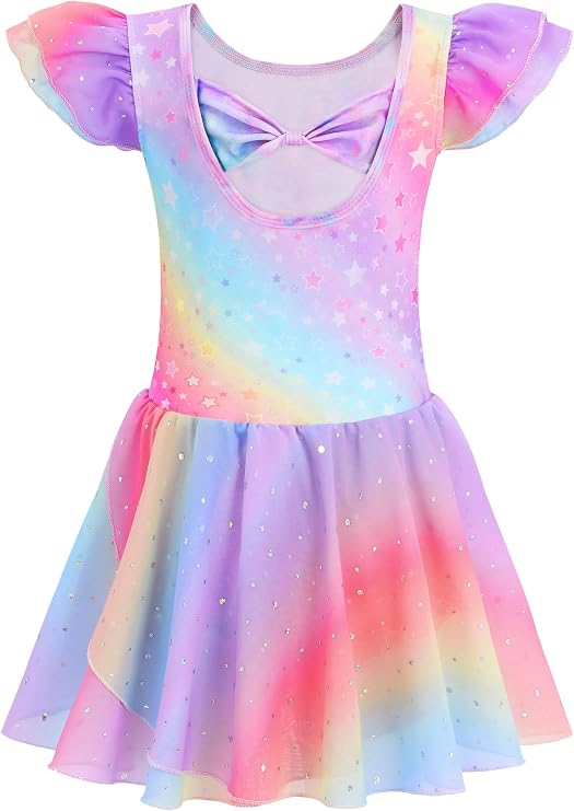 Pre-Owned Leotard Dress Large Child Rainbow Stars Ballet Tap Jazz