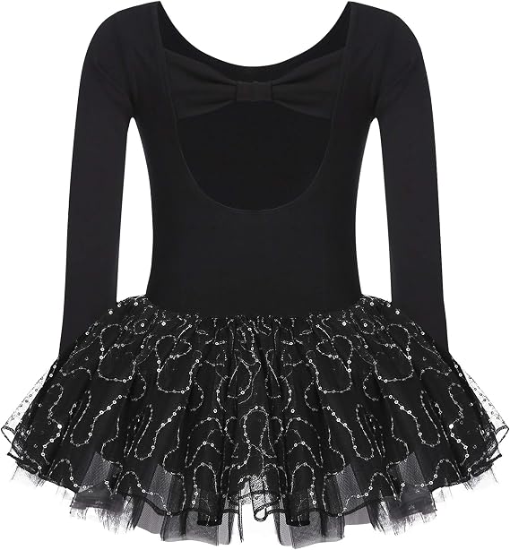 Pre-Owned Leotard Dress Zaclotre Large Child Black Long Sleeve Sparkle Bow Back Ballet