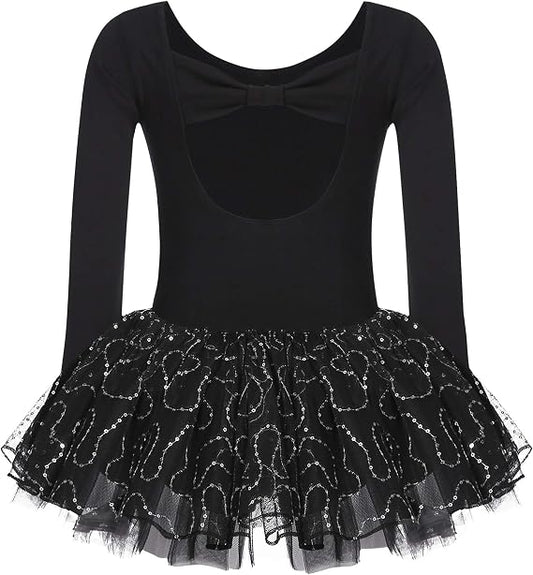 Pre-Owned Leotard Dress Zaclotre Large Child Black Long Sleeve Sparkle Bow Back Ballet