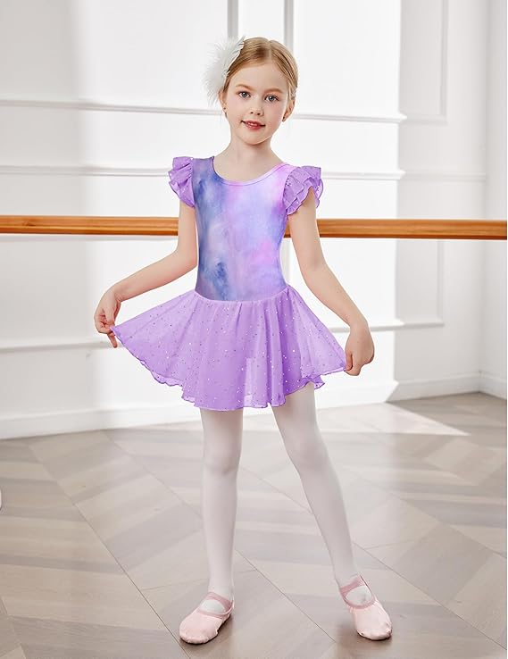 Pre-Owned Leotard Dress Flutter Sleeve Lavender Pink XL Child Skirt Ballet Tap