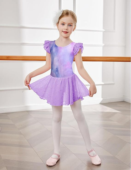 Pre-Owned Leotard Dress Flutter Sleeve Lavender Pink XL Child Skirt Ballet Tap