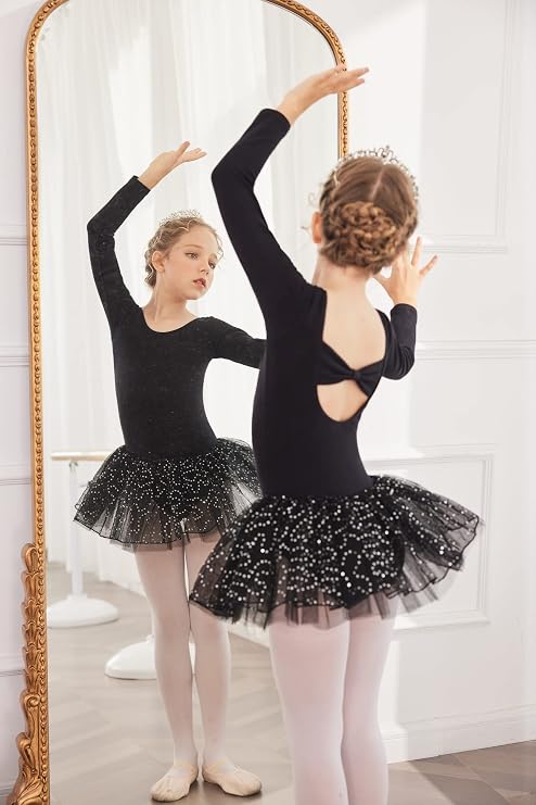 Pre-Owned Leotard Dress Zaclotre Large Child Black Long Sleeve Sparkle Bow Back Ballet