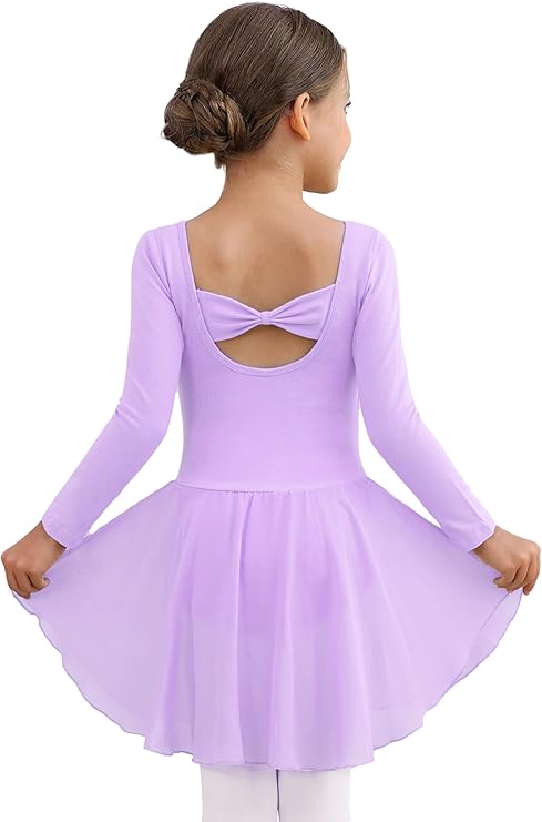 Pre-Owned Leotard Dress Long Sleeve Bow Back Lavender Intermediate Child