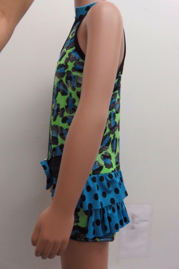Pre-Owned Costume Curtain call  E1146 Large Child Green Ruffles Jazz Foil Dots
