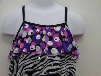 Pre-Owned Costume Intermediate Child Purple Weissman 5870 Jazz Tap Clogging Hip Hop Polka Dots Zebra Unitard