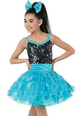 Pre-Owned Costume Weissman  9212 Medium Child Turquoise Tutu Dress Jazz Musical Sequin