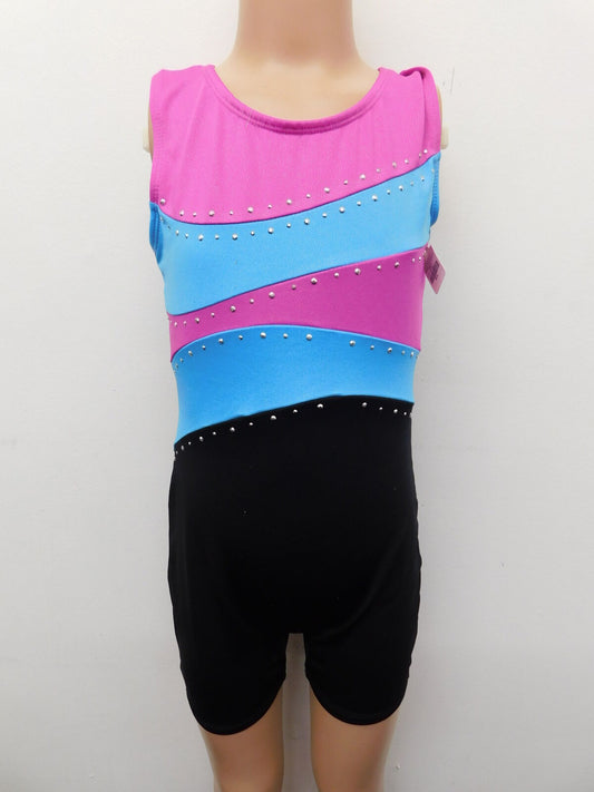 Pre-Owned Biketard Freestyle   Large Child Pink Blue  Acro Tumbling