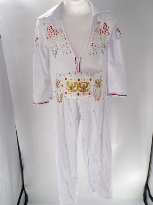 Pre-Owned Costume Elvis   Large Child White Jumpsuit Jazz Tap Rhinestones Elvis