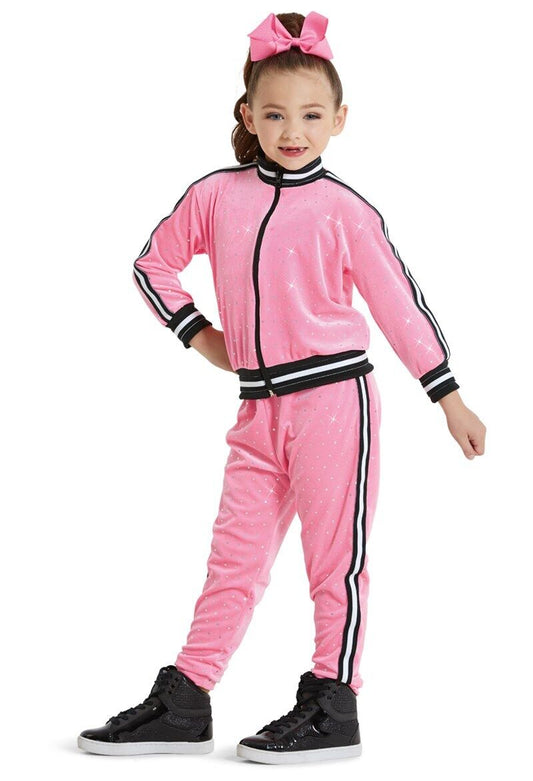 Pre-Owned Costume Weissman  12124 Medium Child Pink Joggers Set Hip Hop Jazz Shiny